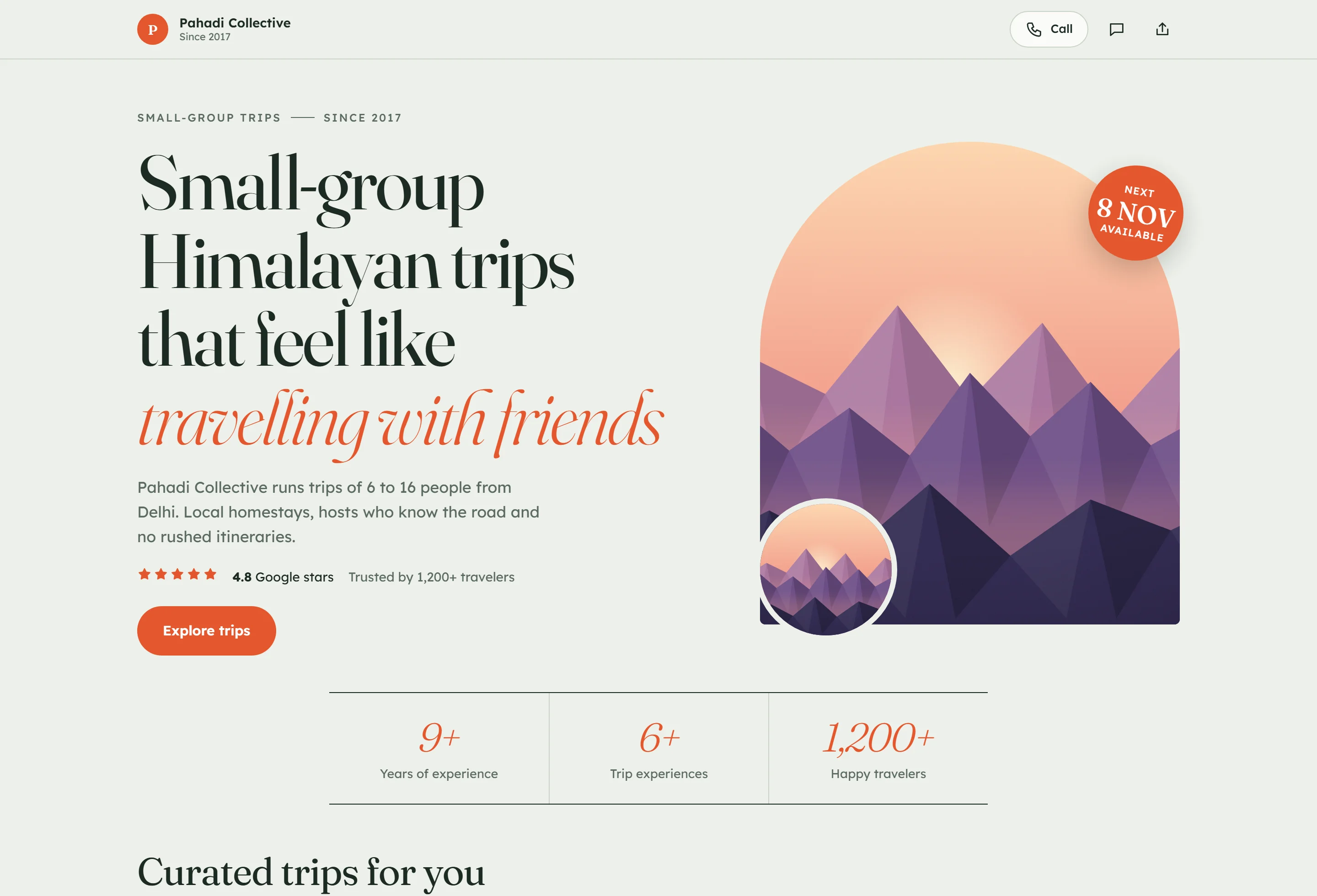 An example storefront for Peaks & Trails Holidays